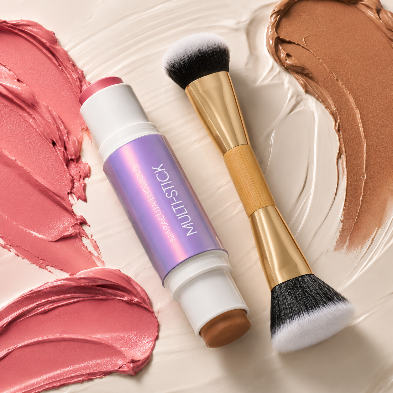 Maracuja Luscious multi-stick + brush - double-ended cream blush & bronzer stick